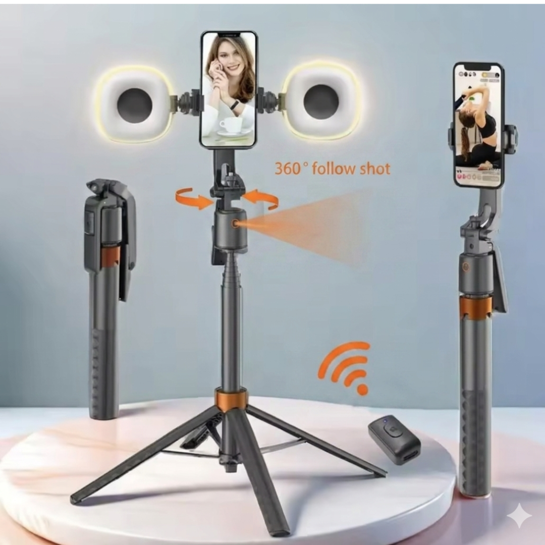 Trípode IA 360° con seguimiento facial.